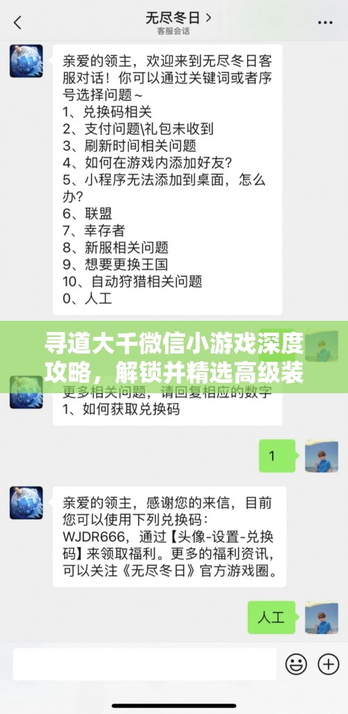 寻道大千微信小游戏深度攻略，解锁并精选高级装备的必备秘籍