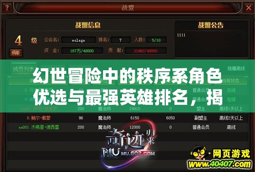 幻世冒险中的秩序系角色优选与最强英雄排名，揭秘资源管理的高效艺术
