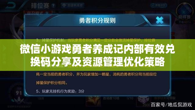 微信小游戏勇者养成记内部有效兑换码分享及资源管理优化策略