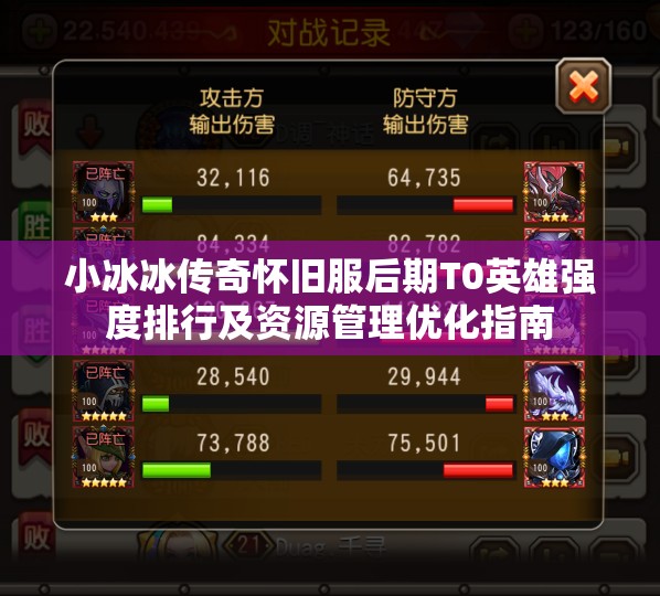 小冰冰传奇怀旧服后期T0英雄强度排行及资源管理优化指南