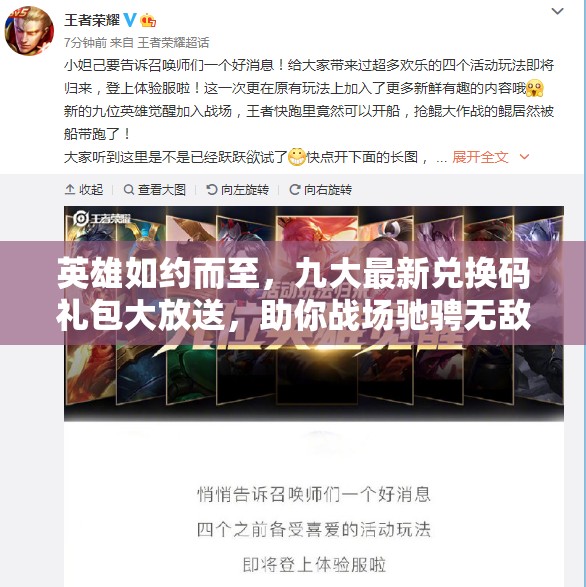 英雄如约而至，九大最新兑换码礼包大放送，助你战场驰骋无敌手！