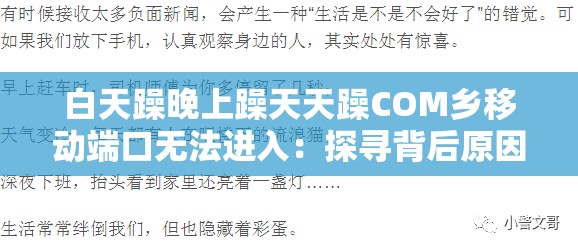 白天躁晚上躁天天躁COM乡移动端口无法进入：探寻背后原因与解决方案