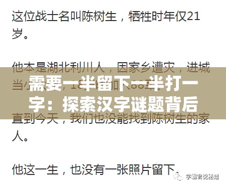 需要一半留下一半打一字：探索汉字谜题背后的智慧之谜