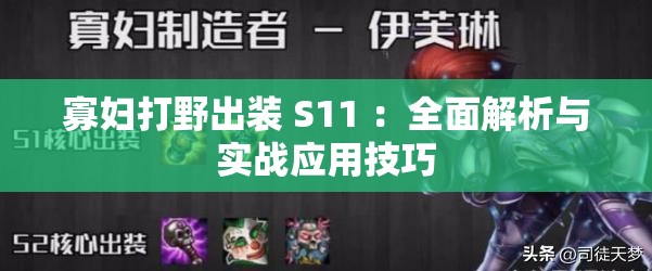 寡妇打野出装 S11 ：全面解析与实战应用技巧