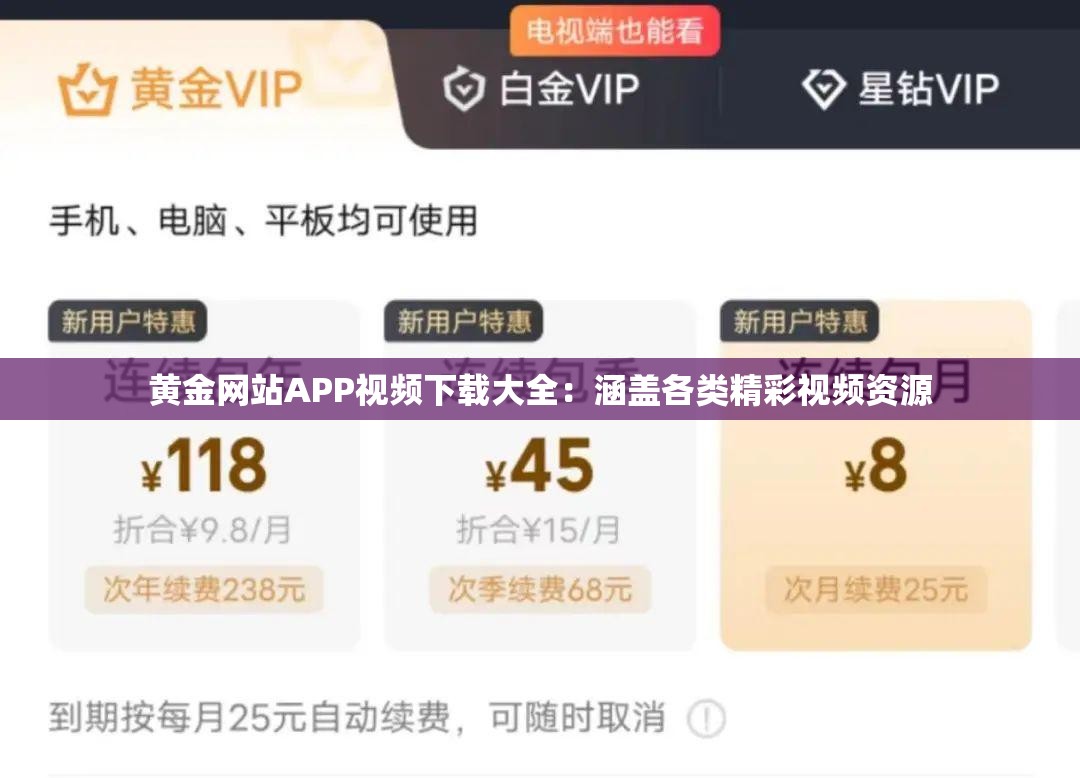 黄金网站APP视频下载大全：涵盖各类精彩视频资源
