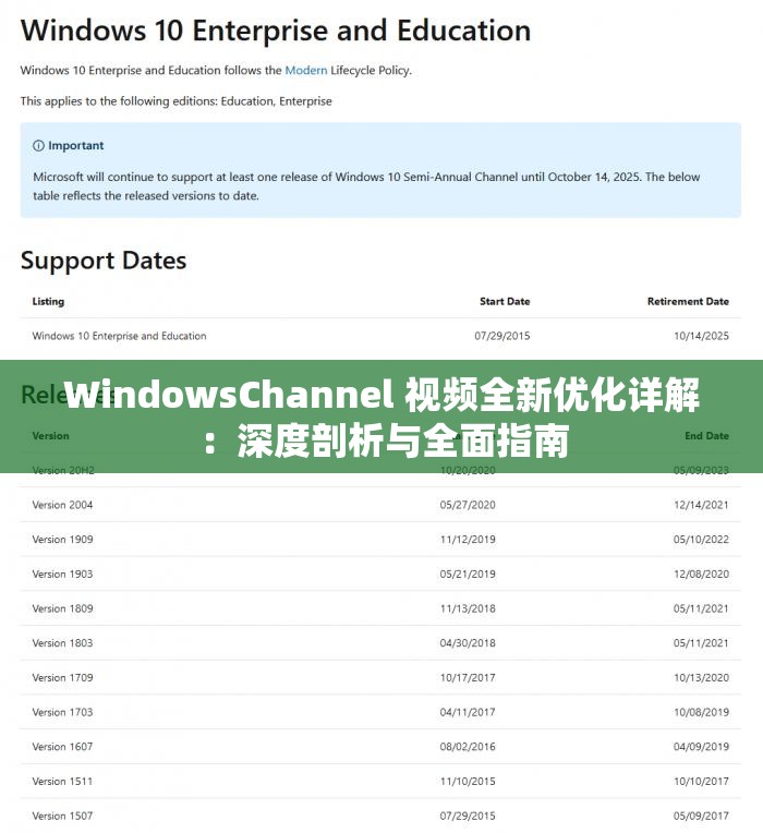 WindowsChannel 视频全新优化详解：深度剖析与全面指南