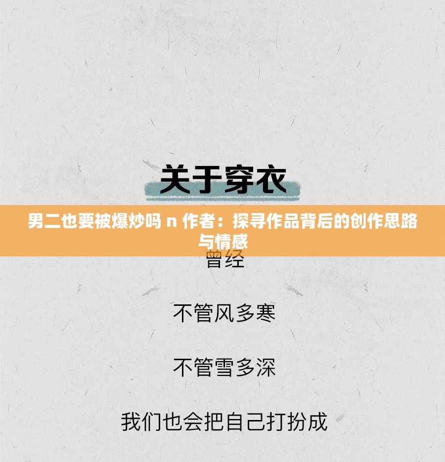 男二也要被爆炒吗 n 作者：探寻作品背后的创作思路与情感