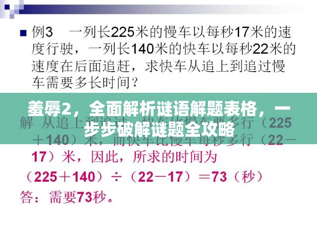 羞辱2，全面解析谜语解题表格，一步步破解谜题全攻略