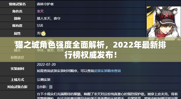 猫之城角色强度全面解析，2022年最新排行榜权威发布！