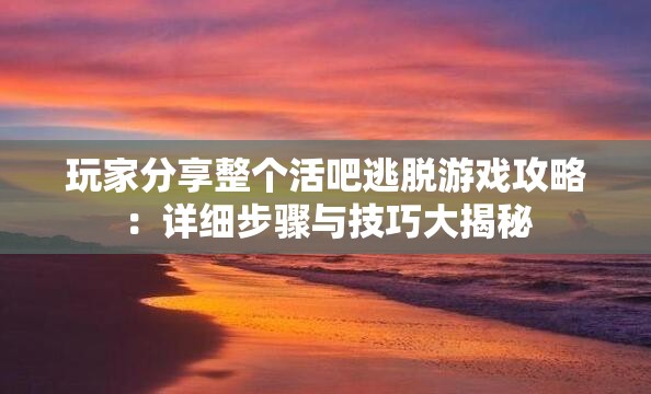 玩家分享整个活吧逃脱游戏攻略：详细步骤与技巧大揭秘