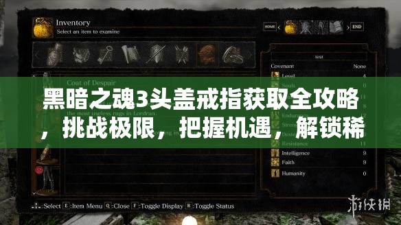 黑暗之魂3头盖戒指获取全攻略，挑战极限，把握机遇，解锁稀有宝藏