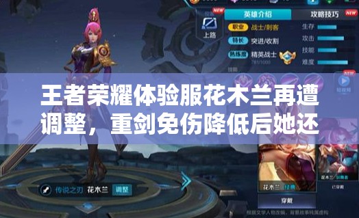 王者荣耀体验服花木兰再遭调整，重剑免伤降低后她还能战场称雄吗？
