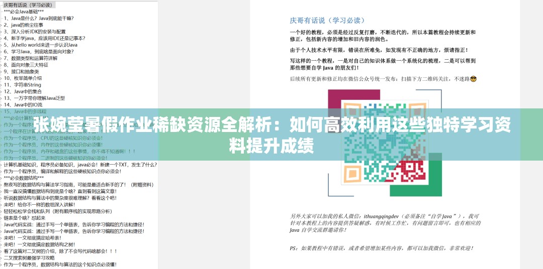 张婉莹暑假作业稀缺资源全解析：如何高效利用这些独特学习资料提升成绩