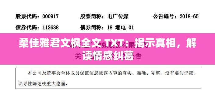 柔佳雅君文枫全文 TXT：揭示真相，解读情感纠葛